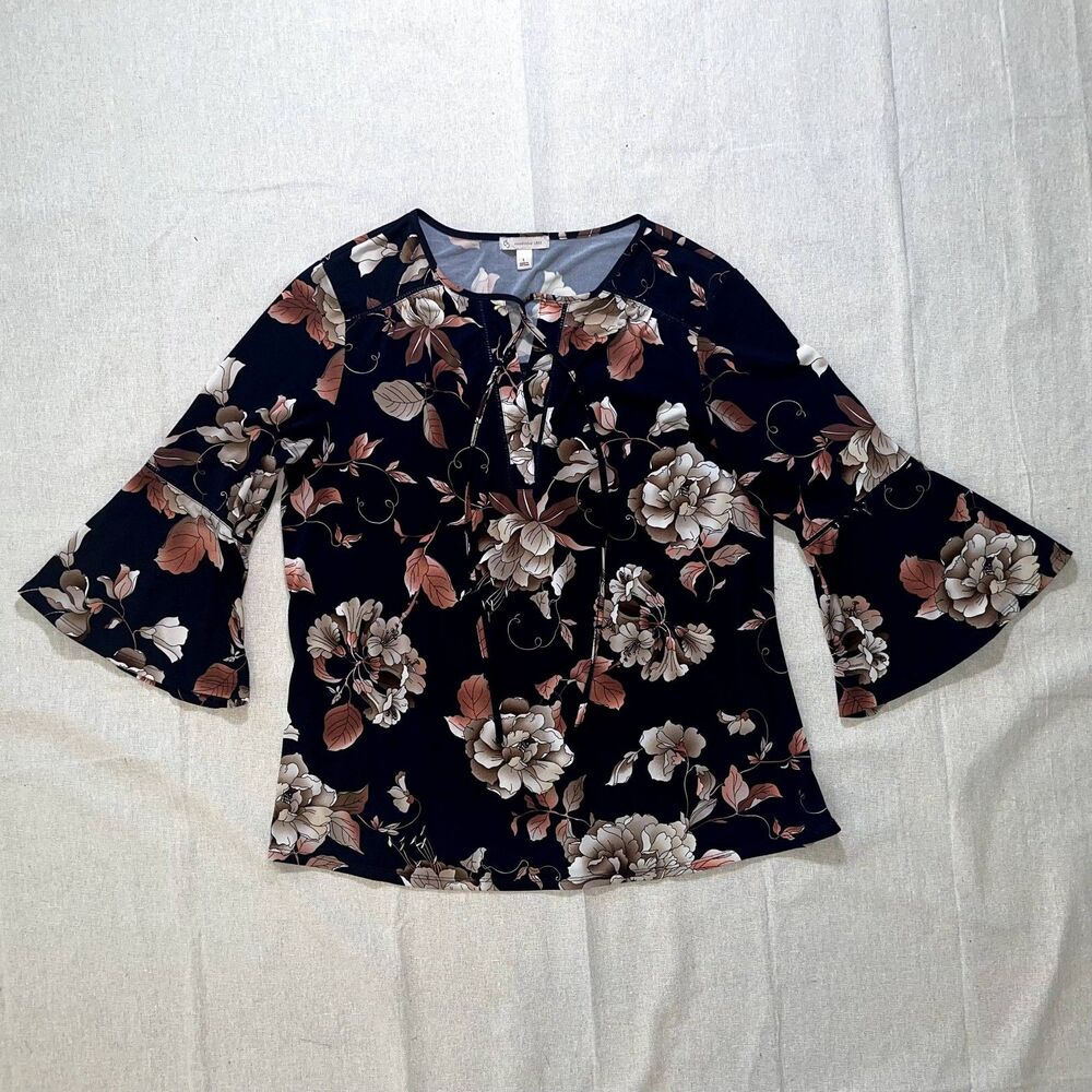 Dressbarn | Black Floral Peasant Top | Large